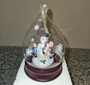 Vintage Sorelle Snowman & Children Teardrop Glass Globe Ornament